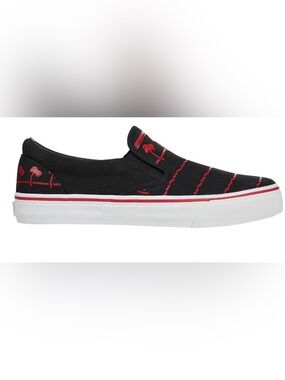 Men's Black Slip-On Loafers with Red Palm-Tree Graphic